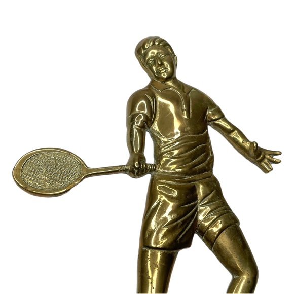 Vintage Brass Tennis Player Wall Hanging Art Plaque - Picture 2 of 7
